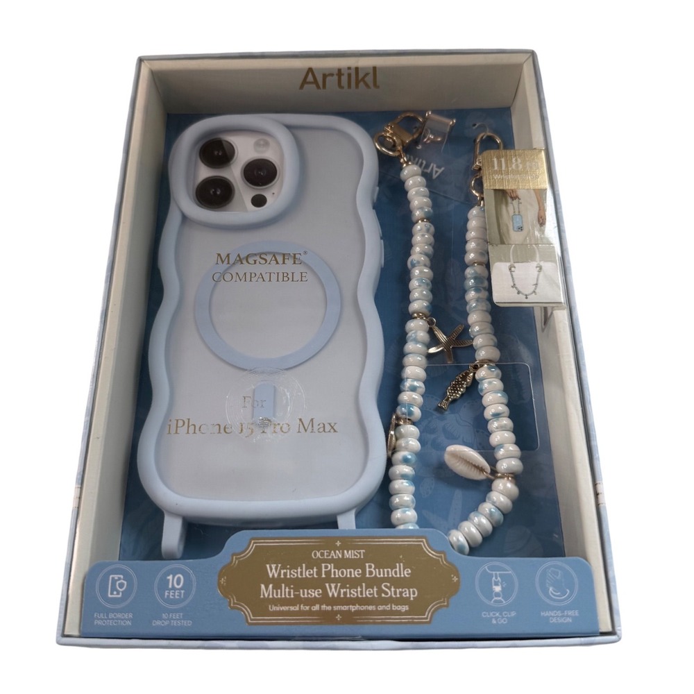 Artikl Ocean Mist iPhone 15 Pro Max MagSafe Case and Beaded Wristlet Bundle Blue